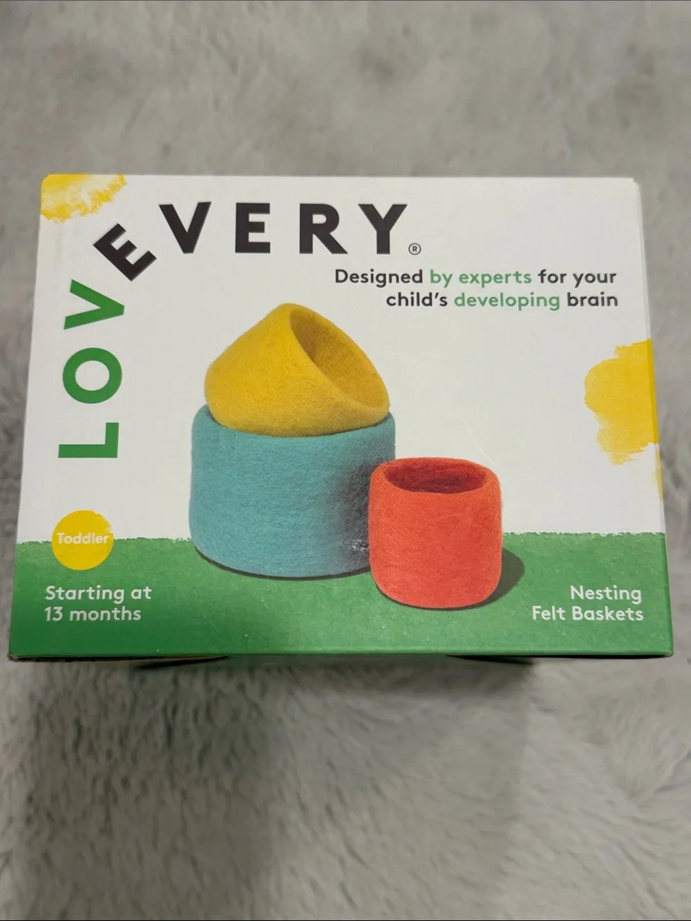 Lovevery Nesting Felt Baskets - Yellow, Teal & Red